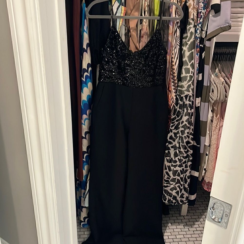 Eliza J. Sequin Top Blackjumpsuit Sz 4 Euc